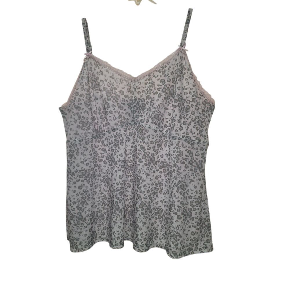 Rene Rofe Women's Pink Leopard Print Lace Trim Sleep Tank Size Large XL/XG